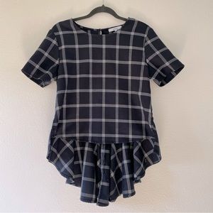 RO&DE Plaid Navy Peplum Top Size Med